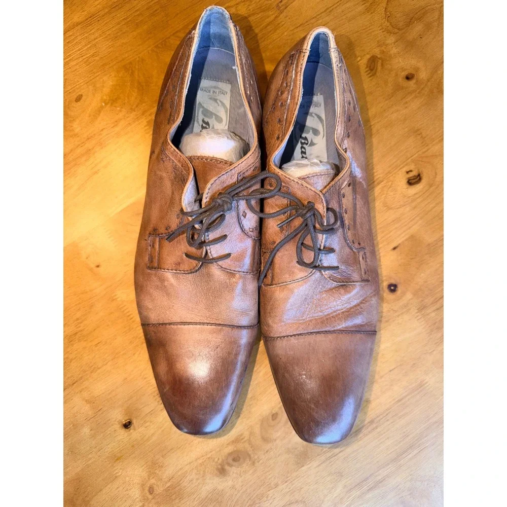 Bata Mens Italian Leather Cap Toe Oxfords Cognac Brown Dress Shoes EU 44